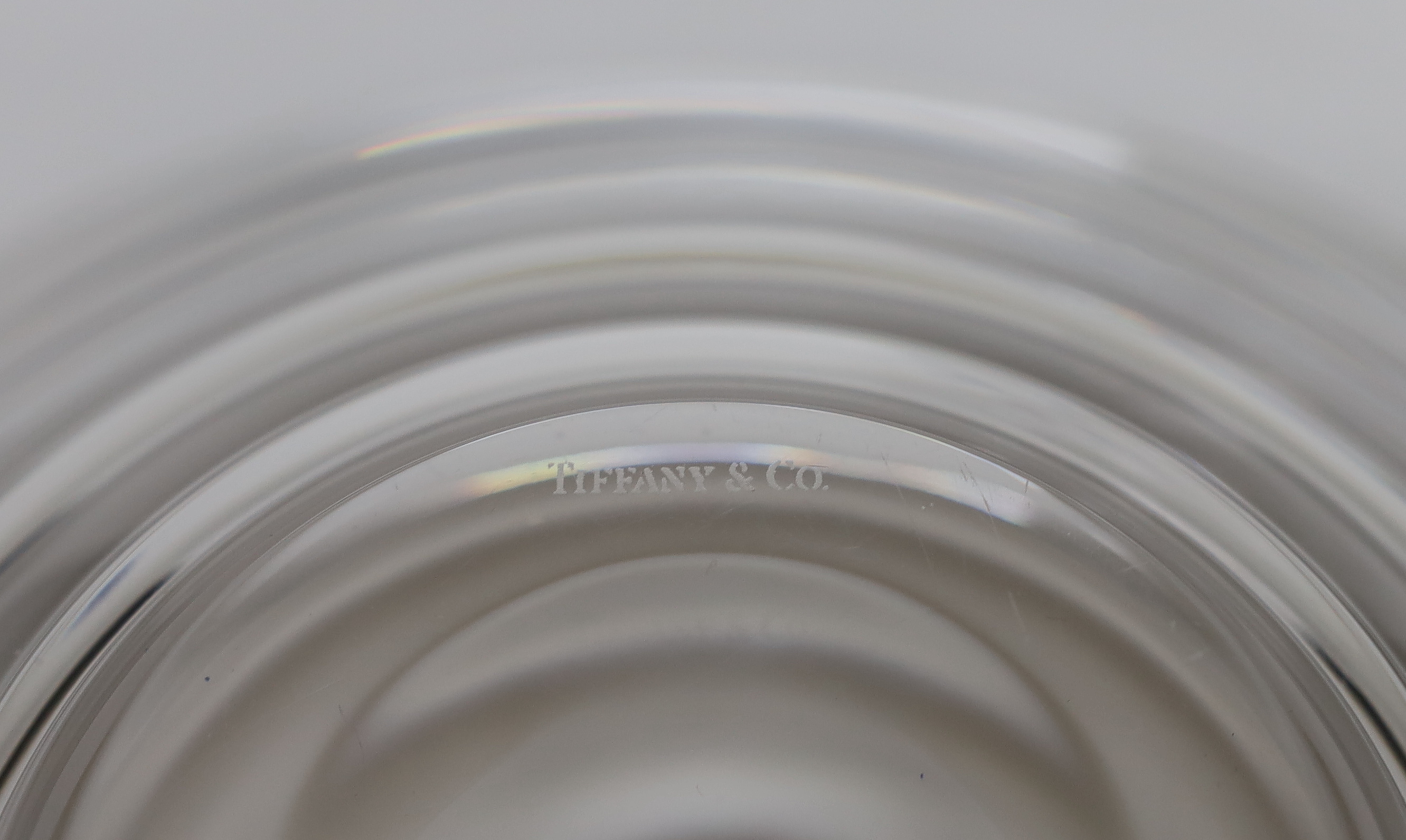 A boxed Tiffany glassvase other glassware and porcelain tea wares, Tiffany vase 23cm high